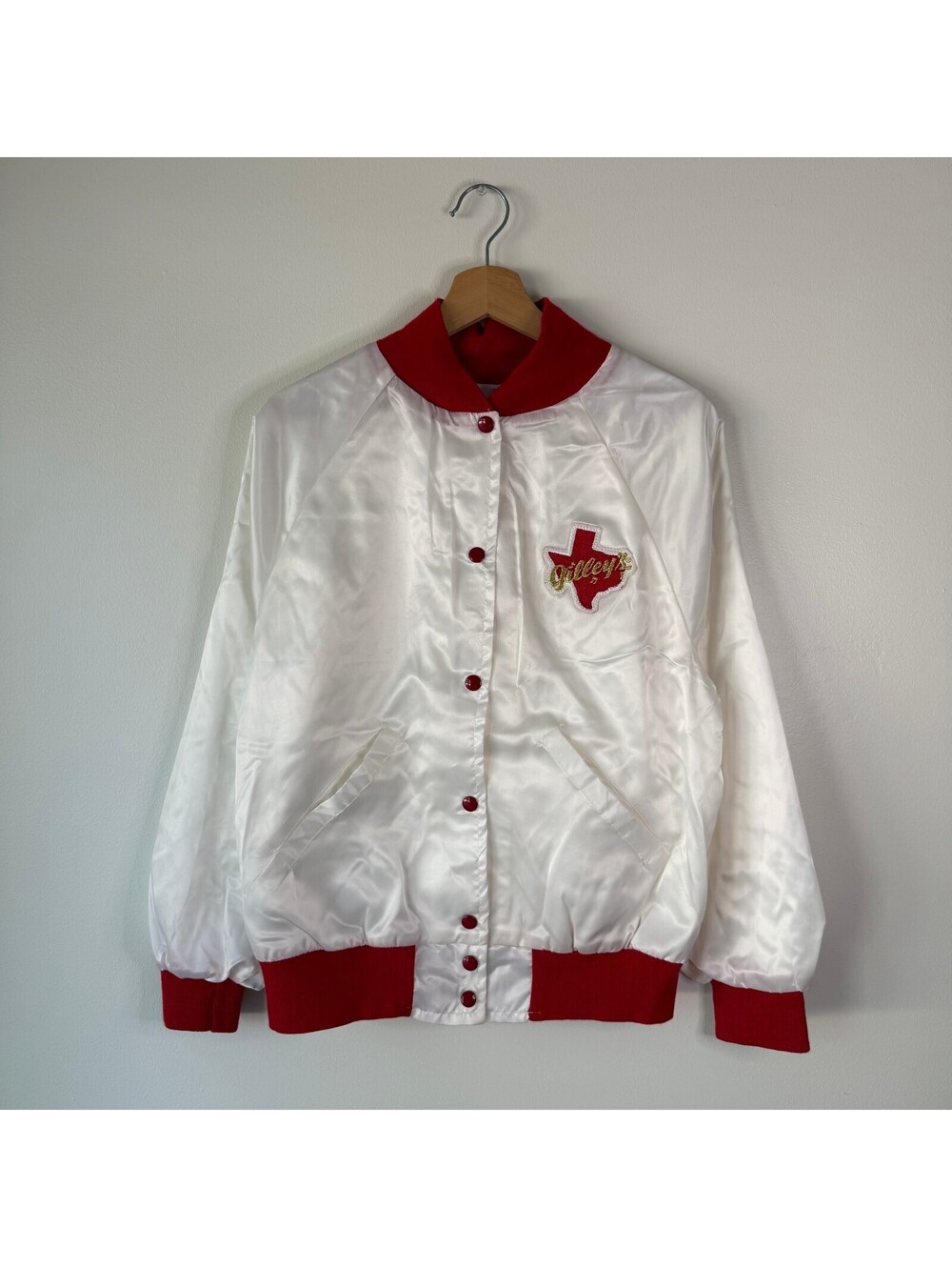 Vintage 80s Gilleys Pasadena Texas Active Generation Bomber Satin Jacket Size L